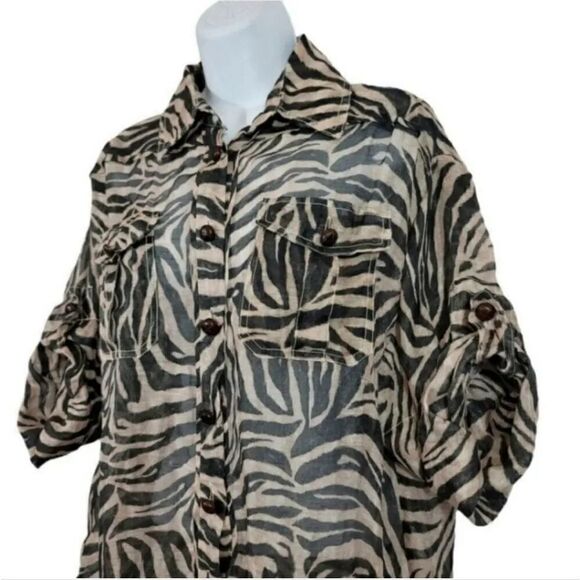Zimmermann Corsage Safari Linen Silk Blend Animal Print Top Size 0/ US Size 4 - Picture 5 of 15